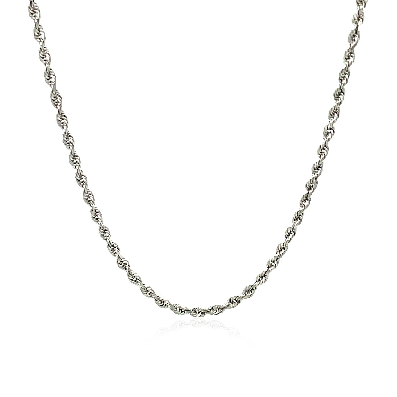 14k White Gold Solid Diamond Cut Rope Chain (2.00 mm) in a sleek high-contrast midnight luxury editorial style